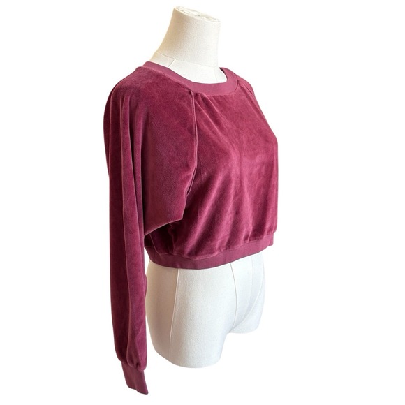 NWTSuzie Kondi Cropped Crew Neck Velour Sweatshirt Dusty Rose Sz M - Picture 3 of 14
